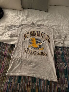 Vintage UC Santa Cruz Banana Slugs Gray T-Shirt with Yellow Graphic